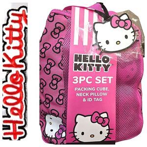 Hello Kitty 3-PC Packing Cube, Neck Pillow, & ID Tag Travel Set- Red